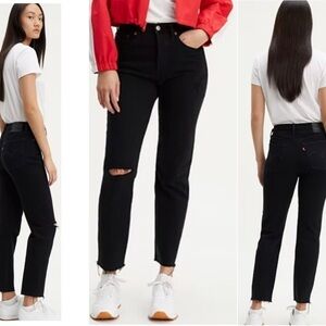 Levi's women's black wedgie button fly high waisted raw hem distressed jeans 25